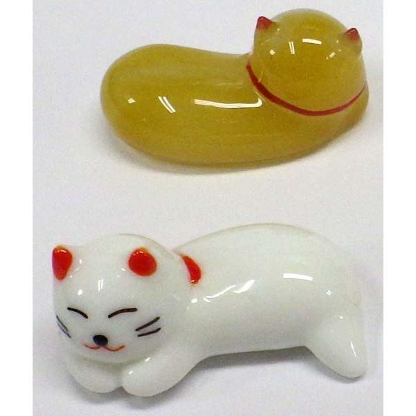 ガラス細工 箸置き 猫 白・茶 - 画像 (2)