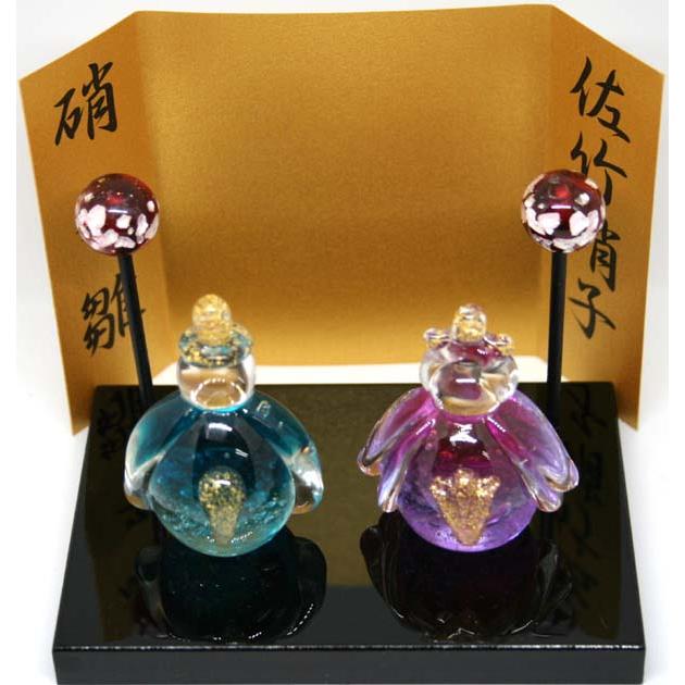 ガラス細工 木台付 お雛様 泡入 - 画像 (2)
