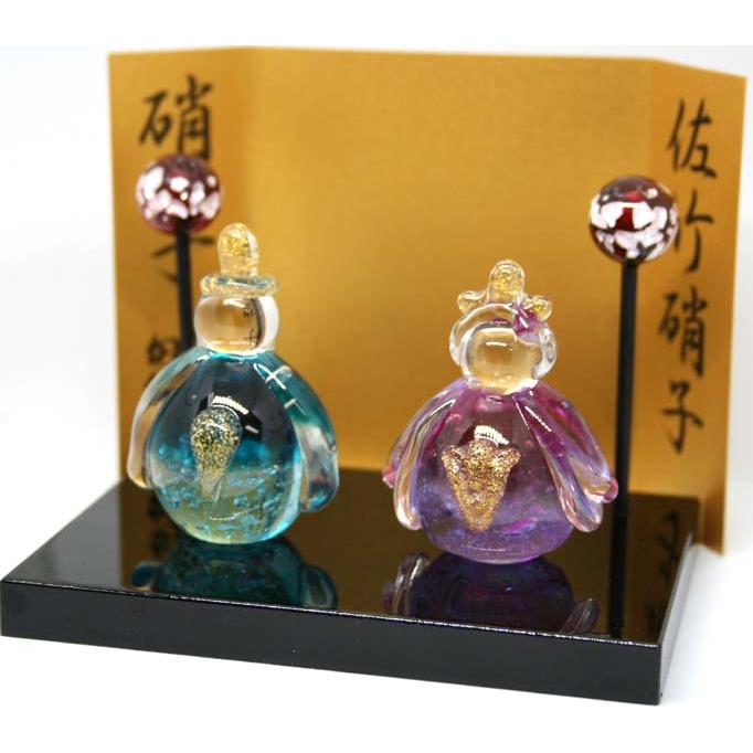 ガラス細工 木台付 お雛様 泡入 - 画像 (3)