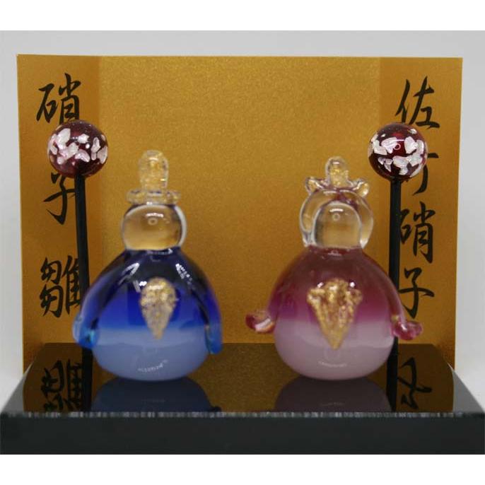 ガラス細工 木台付 お雛様 白